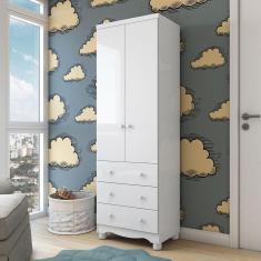 Guarda Roupa Infantil 2 Portas e 3 Gavetas 100% Mdf Mimo Branco Brilho