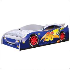 Cama Solteiro Infantil Carro 96 MDF Montessoriana Lateral Protetora Decoração Temática Quarto Kids Menino - Royal/Branco - RPM