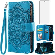 Asuwish Capa de telefone para TCL Stylus 5G 2022 capa carteira com protetor de tela de vidro temperado e flor de couro flip porta-cartão de crédito suporte acessórios para celular TLC Stylo G5 6.81