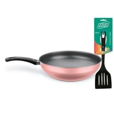 Frigideira Wok Flora Antiaderente Superflon com Cabo Longo  Cor Cereja
