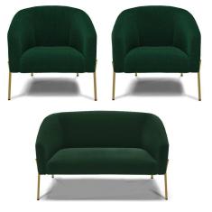 Namoradeira E 2 Poltronas Pé Ferro Dourado Stella Bouclê Verde D03 - D`rossi