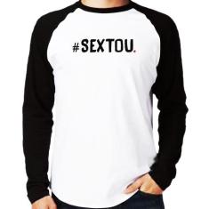 Camiseta Raglan Sextou Hashtag Manga Longa - Foca na Moda, Branco, Pre