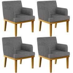 Kit 04 Poltronas Decorativas Para Sala de Estar Beatriz W01 Linho Cinza Escuro - Lyam Decor