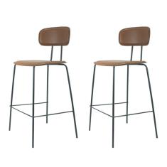 Kit 2 Banquetas New York Fratini 95 cm (altura) Base Aço Preto e Assento Poliuretano pu Caramelo