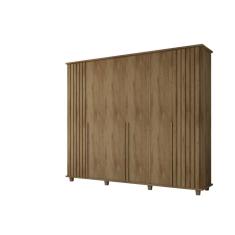 Guarda Roupa Casal 6 Portas Detalhe Em Ripado 3 Gavetas Internas França Cinamomo