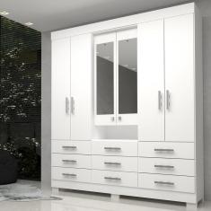Guarda Roupa Casal 6 Portas 9 Gavetas Capelinha Com Espelho 100% Mdf Débora Acp Móveis Branco