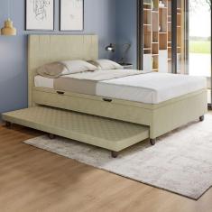 Base Cama Baú Casal Com Cama Auxiliar C/colchão Conjugado Veludo - Skybox Cor Bege
