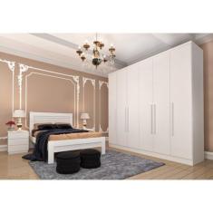 Quarto Casal Completo Guarda Roupa 6 Portas Veneza com Cama e Mesa de 
