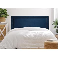Cabeceira Estofada Reta Luxo com Tachas - Casal Suede Azul Marinho