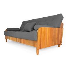 Sofá Cama Paris Ripado Sarja Cinza Madeira Nobre