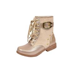Bota Coturno Infantil Menina Cadarço Fivela Dourada