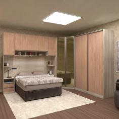 Guarda Roupa Canto Casal com Vidro Reflecta Legno Crema com Cumaru Prime Luciane Móveis