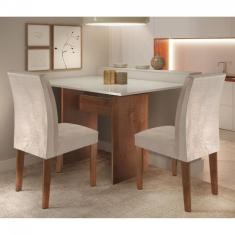 Conjunto Sala De Jantar Mesa E 2 Cadeiras Caroline Cel Móveis Chocolate/off White/tecido Pena