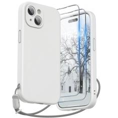 SURPHY Capa projetada para iPhone 15 com protetor de tela e cordão, alça de telefone e capa de telefone de silicone líquido (proteção para câmera e forro de microfibra macia) 6,1 polegadas 2023,