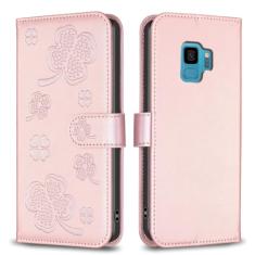 Capa móvel, compatível com Samsung Galaxy S9 capa carteira trevo de quatro folhas, capa flip flip de couro PU magnético com compartimento para cartão de crédito suporte à prova de choque capa de