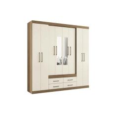 Guarda Roupa Casal 8 Portas e 4 gavetas c/ Espelho Nápoles jatoba/Areia - Santos Andirá