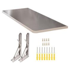 Mesa flutuante dobrável, mesa de jantar dobrável montada na parede de aço inoxidável 304 para estudo em casa e escritório(No drilling,90CM/35.43IN_30CM)