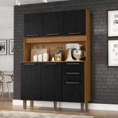 Armário para Cozinha 6 Portas 2 Gavetas 120cm Cinamomo / Preto Catedral
