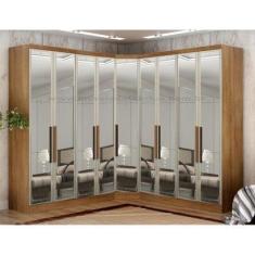 Guarda Roupa 100% MDF Espelhado 9 Portas 6 Gavetas - Linea-Cumaru - Mó