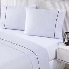 Jogo De Cama Lençol 100% Algodão Percal 150 Fios Queen Gran Moratta 4 Peças - Branco E Cinza