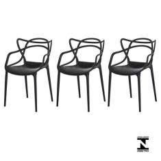 Kit 3 Cadeiras Allegra Preta Sala Cozinha Jantar - Waw Design