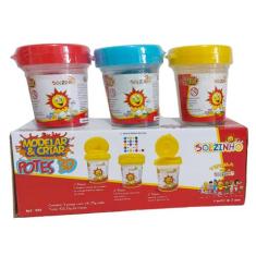 Kit 3 Massinhas De Modelar Colorida 141g Forminhas Na Tampa - Sunny