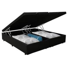 Base Box Baú Casal Bipartido material sintético 138x188 - PH&S, Preto