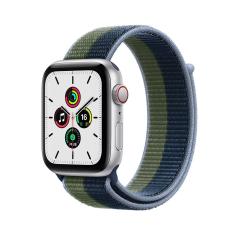 Apple Watch SE GPS + Cellular 44mm Caixa Prateada de Alumínio Pulseira Loop Esportiva Azul-abissal/Verde musgo