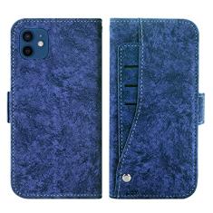 GSYH Capa flip para iPhone 13 Mini/13/13 Pro/13 Pro Max, capa carteira de couro legítimo slots para cartão Kickstand TPU à prova de choque capa protetora magnética fólio capa, azul, 13 Mini 5,4 polegadas