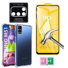 Kit Capa Anti Queda Compatível Samsung Galaxy M51 + Película 9D Vidro + Película Nano Flexível Câmera