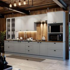 Cozinha Completa 6 Peças com Cristaleira Emily Espresso Móveis Cinza/Marrom