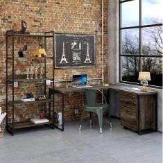 Conjunto Home Office Industrial 3 Peças 1 Escrivaninha em L 1 Estante e 1 Gaveteiro Kuadra Compace Carvalho Dark