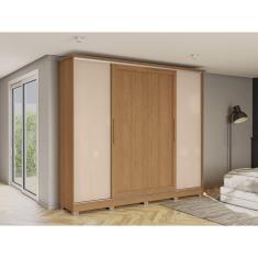 Guarda-roupa 4 Portas de Correr e 4 Gavetas com Pés Canela/Macadâmia