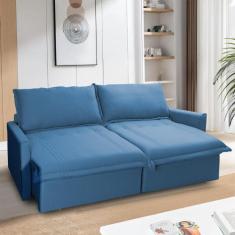 Sofá Cama Baú Ravello Sem Caixa 2,76m Linho Azul 3 Lugares - King Hous