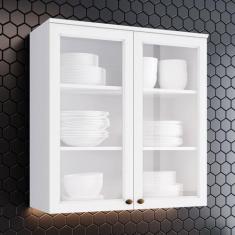 Armário Aéreo Cozinha Americana 2 Portas com Vidro Branco - Henn, Bran