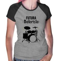 Baby Look Raglan Futura Baterista - Foca na Moda, Cinza, Preto, GG