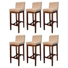 Kit 6 Banquetas Alta Lisboa Estofada Lisboa Madeira Capuccino Suede Be