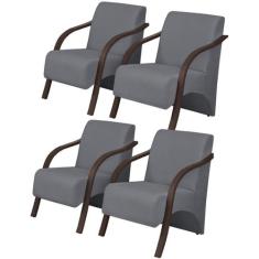 Kit 4 Poltronas Decorativas 1 Lugar Vênus Braço Pé Madeira Confortável