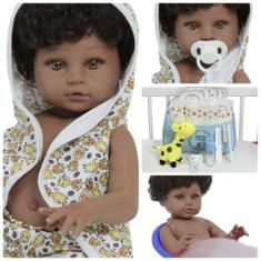 Boneco Reborn Negro Enxoval Saída de Banho Girafa Pelúcia - Cegonha Re
