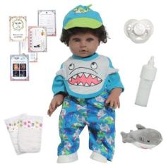 Boneco Reborn Realista Negro Enxoval Tubarãozinho 13 Itens - Cegonha R