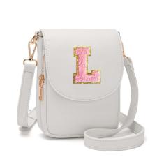 Viverte Bolsa transversal para meninas adolescentes, pequena, inicial, celular, bolsa de couro com compartimento triplo, Bege