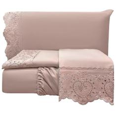 Jogo De Lençol Casal Padrão Bordado Ingles 300 Fios Nupcias 4 Peças Cor Malva