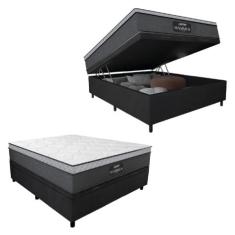 Cama Box Baú Casal Colchão Molas Ensacadas Pillow Maximus 138x188x65cm cinza / Preto Gazin - Suporta até 120kg por Pessoa