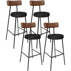 Kit 04 Banquetas Alta Bar Cozinha Sala De Jantar Milão L02 Couríssimo Marrom Preto