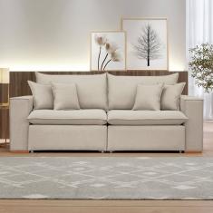 Sofá Retrátil 240cm Barcelona Veludo/bege Claro