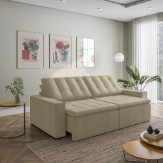 Sofá Cama Retrátil E Reclinável 4 Lugares 280cm Em Veludo Com Molas E Braço Reto Palmeira Cabecasa M Bege