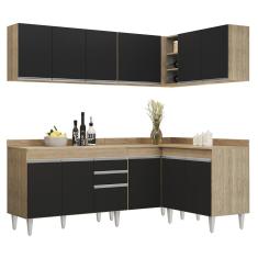 Armário De Cozinha Modulado De Canto 6 Peças Cp29 Balcão Com Tampo Castanho/preto - Lumil