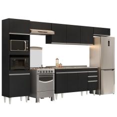 Armário De Cozinha Modulada 5 Peças Cp15 Balcão Com Pia Inox Preto - Lumil