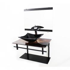 Gabinete de Vidro com Cuba Quadrada Madeira Rustica