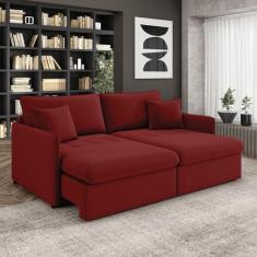 Sofá Retrátil Reclinável 3 Lugares 194cm Maili Veludo Vermelho K01 - D